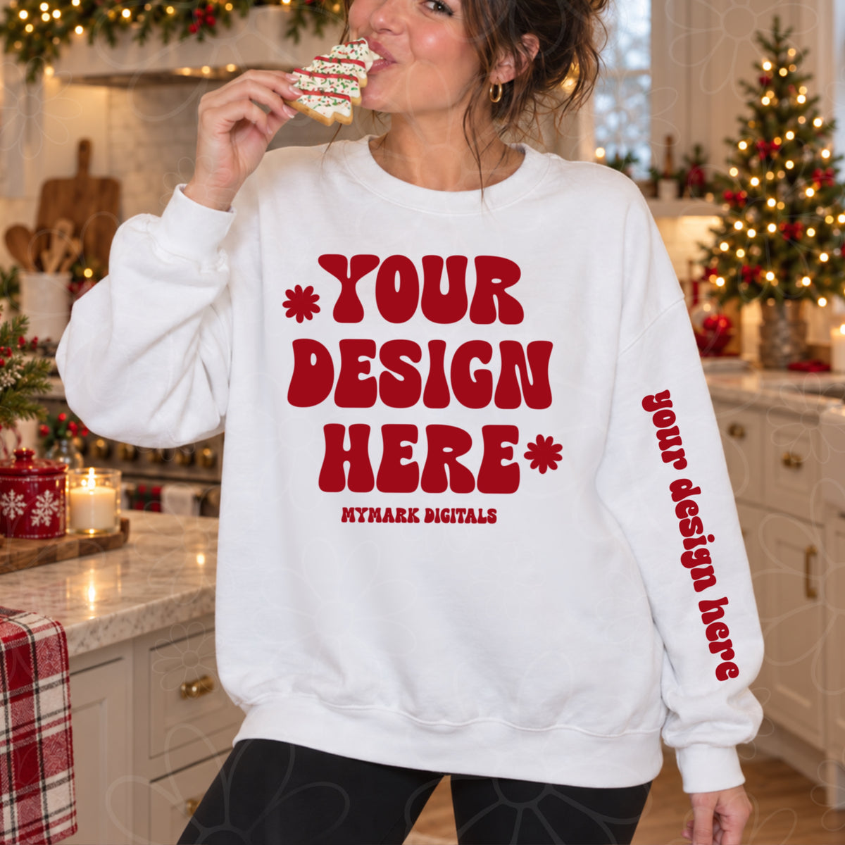 Christmas Cake White Crewneck Sweatshirt Kitchen Mock Up