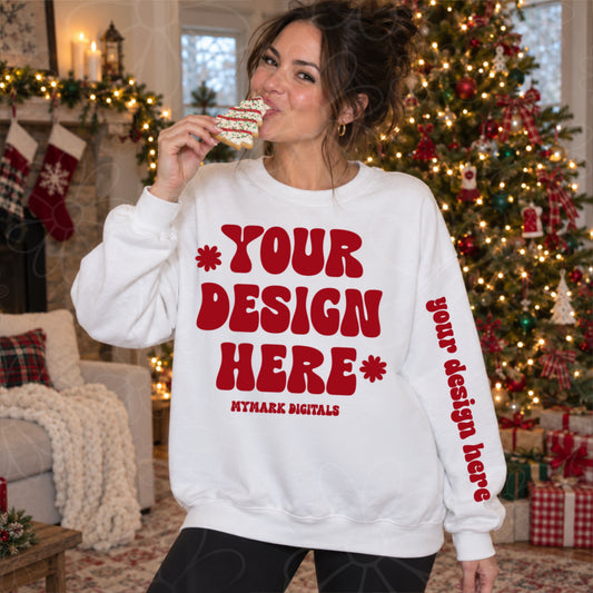 Christmas Cake White Crewneck Sweatshirt Mock Up