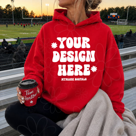 Football Red Hoodie Sweatshirt Mock Up