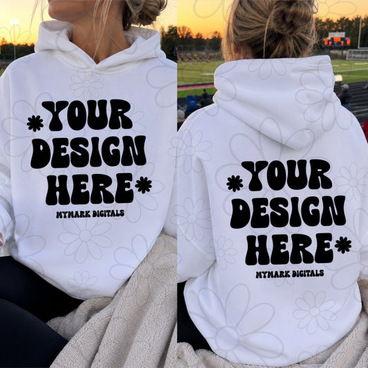 Football White Hoodie Sweatshirt Front & Back View Mock Up
