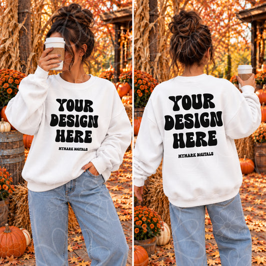 Pumpkin Farm White Crewneck FRONT &. BACK Sweatshirt Mock Up