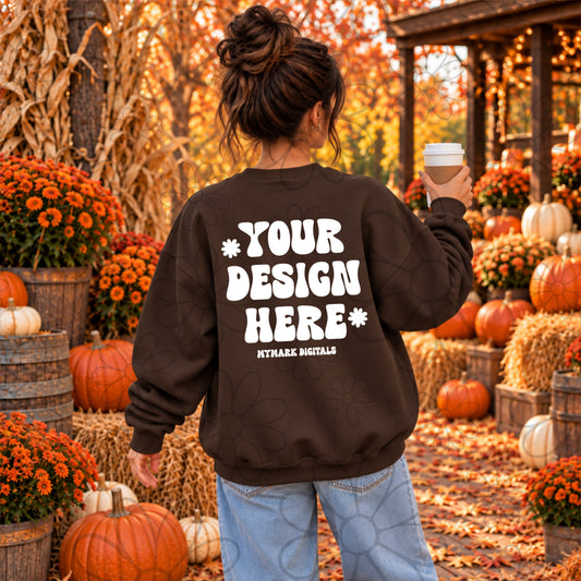 Pumpkin Farm Chocolate Brown Crewneck BACK Sweatshirt Mock Up