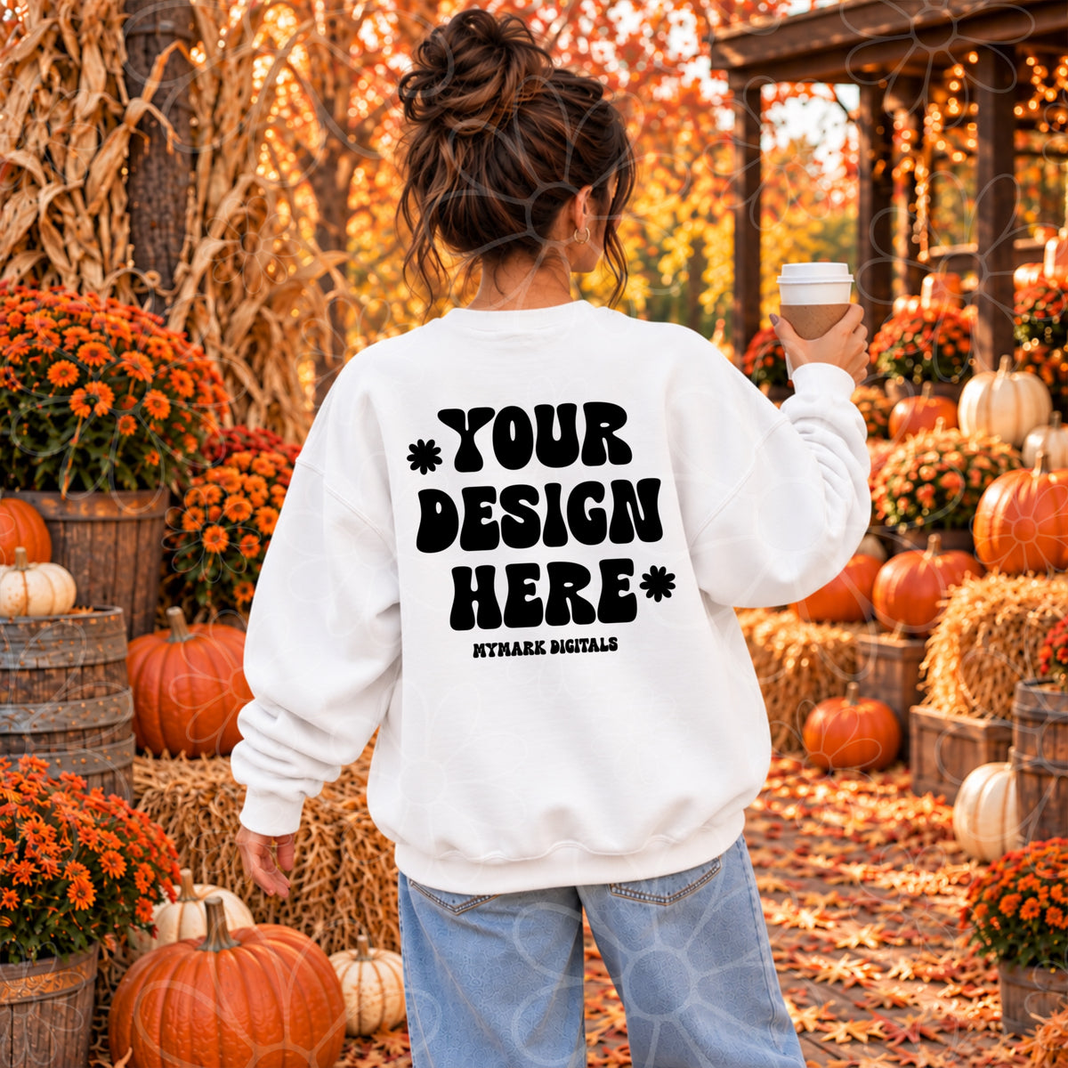 Pumpkin Farm White Crewneck BACK Sweatshirt Mock Up