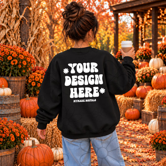 Pumpkin Farm Black Crewneck BACK Sweatshirt Mock Up