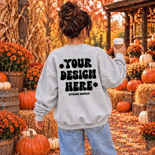 Pumpkin Farm Ash Grey Crewneck BACK Sweatshirt Mock Up