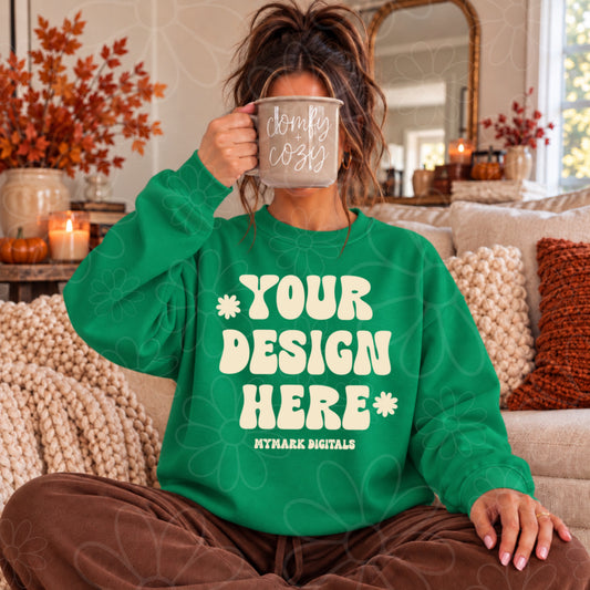 Fall Comfy Cozy Irish Green Crewneck Sweatshirt Mock Up