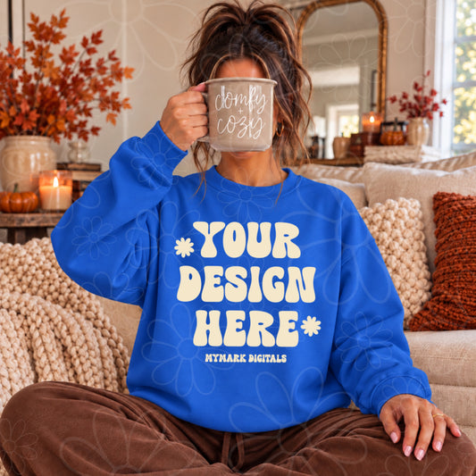 Fall Comfy Cozy Royal Crewneck Sweatshirt Mock Up