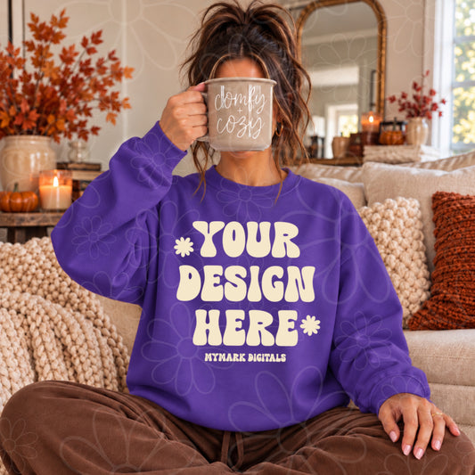 Fall Comfy Cozy Purple Crewneck Sweatshirt Mock Up