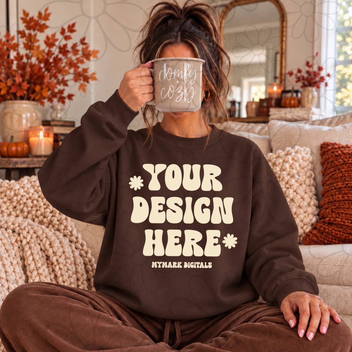 Fall Comy Cozy Brown Crewneck Sweatshirt Mock Up