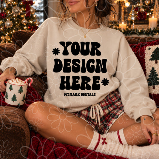 Christmas Cozy Sand Crewneck Sweatshirt Mock Up