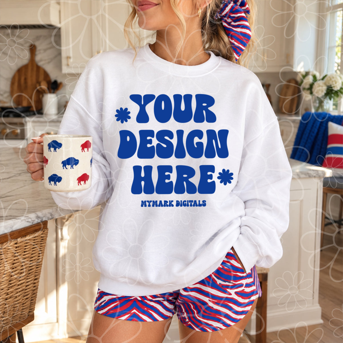 Buffalo Football White Crewneck Sweatshirt Bow Mock Up