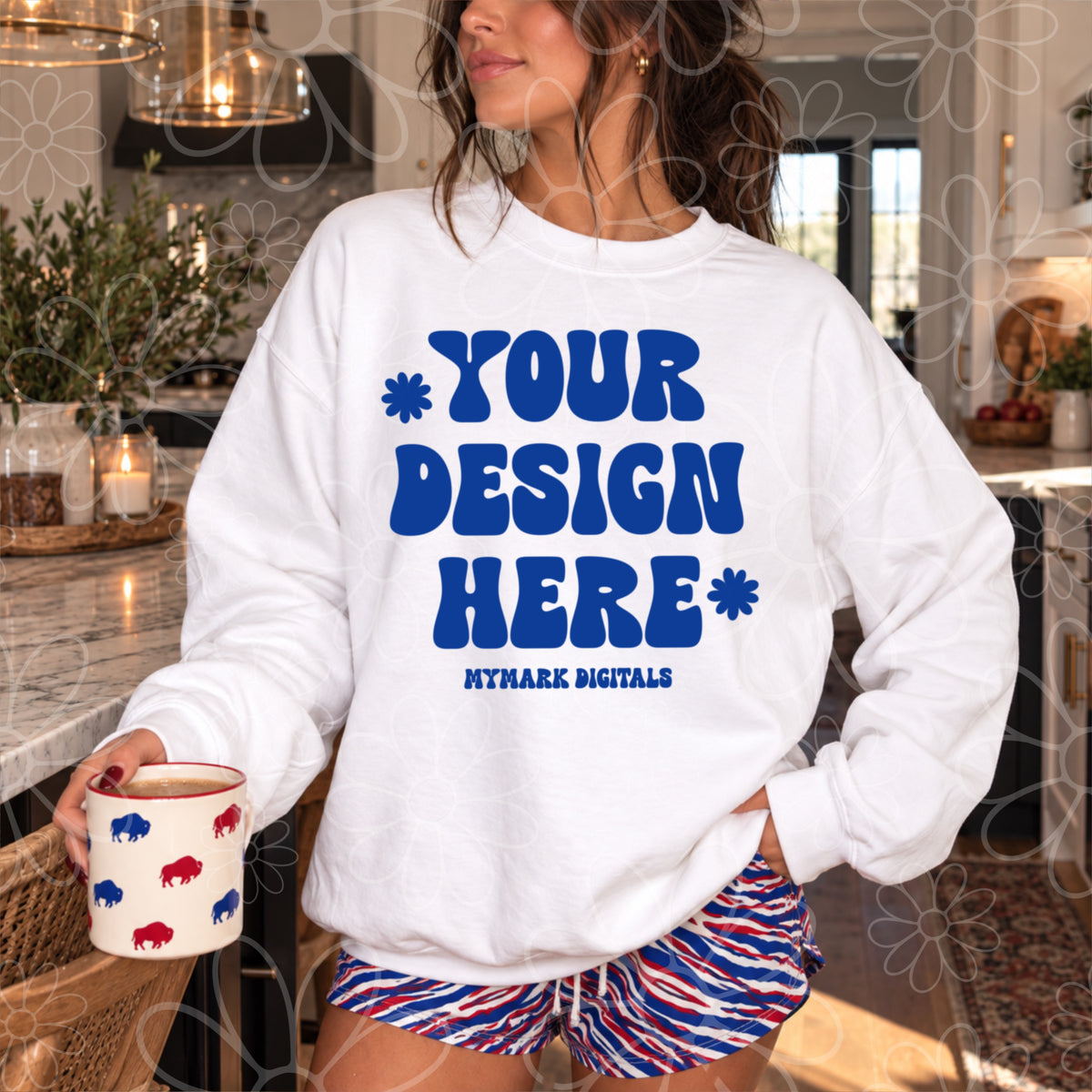 Buffalo Football White Crewneck Sweatshirt Mock Up