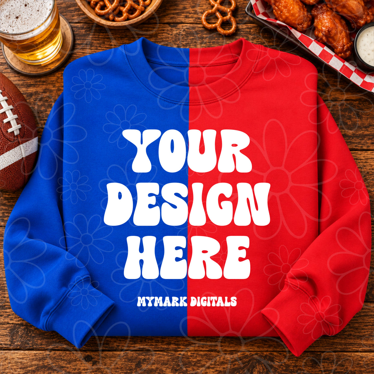 Buffalo Football Split Crewneck Sweatshirt Flatlay Mock Up