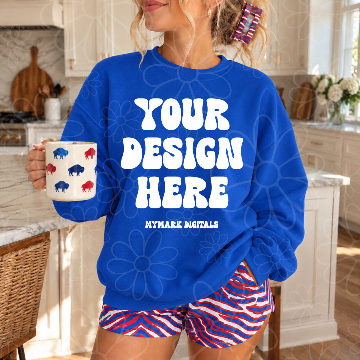 Buffalo Football Royal Crewneck Sweatshirt Kitchen Mock Up