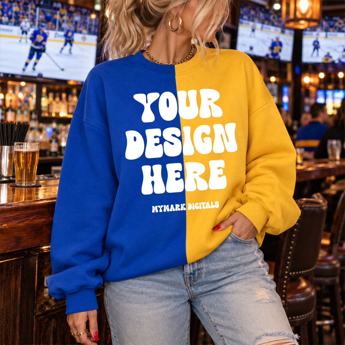 Buffalo Hockey Split Crewneck Sweatshirt Mock Up
