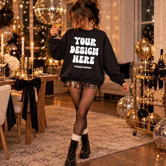 NYE Black Champagne Crewneck Sweatshirt Mock Up