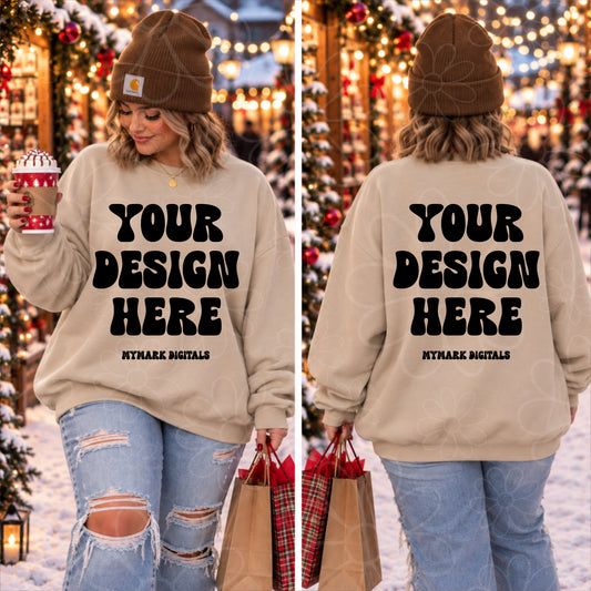 Christmas Market Sand Crewneck Sweatshirt Mock Up Front & Back (Copy)