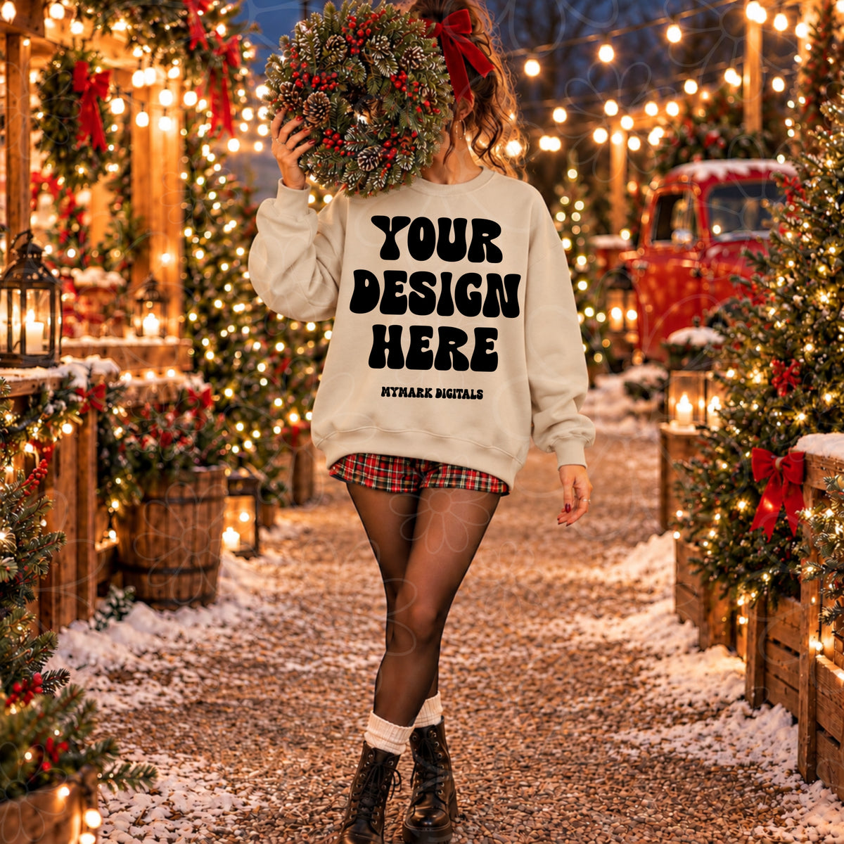 Christmas Wreath Sand Crewneck Sweatshirt Mock Up