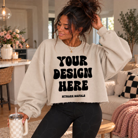 Cozy Sand Cut Raw Hem Crewneck Sweatshirt Mock