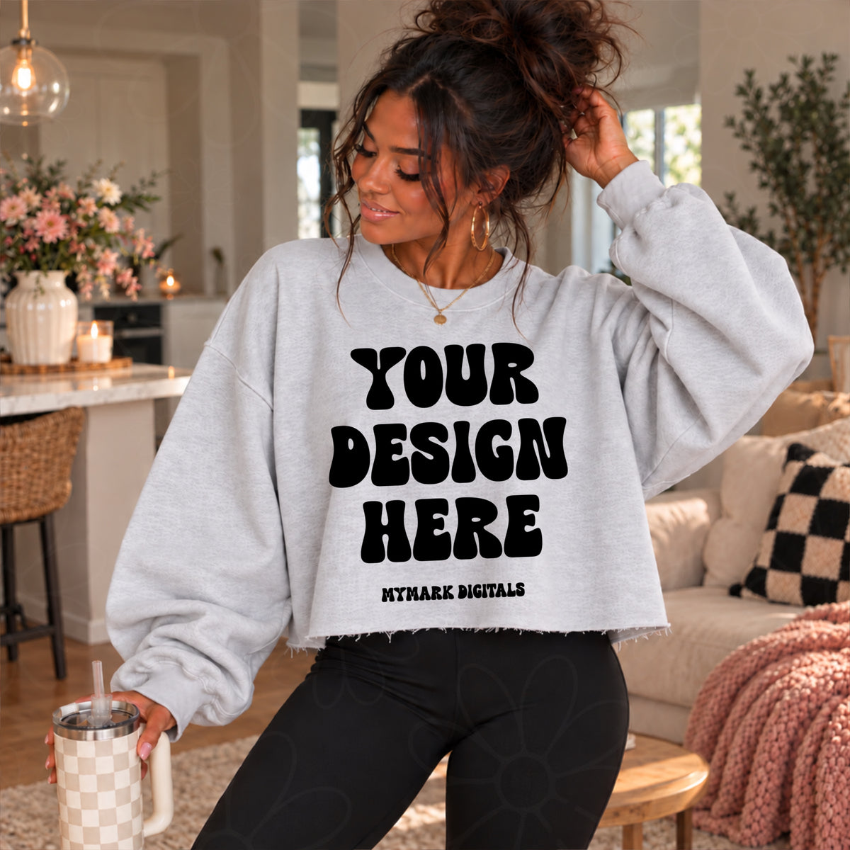 Cozy Ash Grey Cut Raw Hem Crewneck Sweatshirt Mock