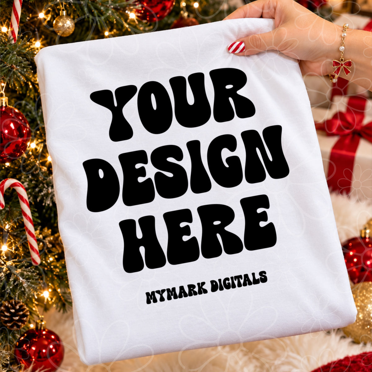 Christmas White Crewneck TShirt Mock Up Flat Lay
