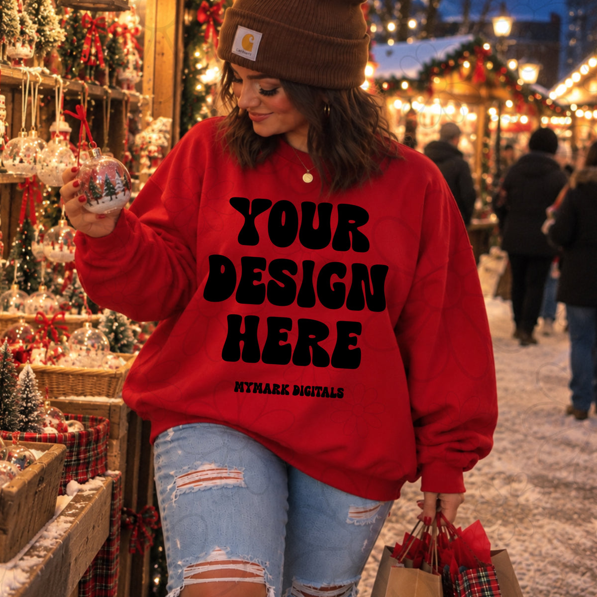 Christmas Market Ornament Red Crewneck Sweatshirt Mock Up
