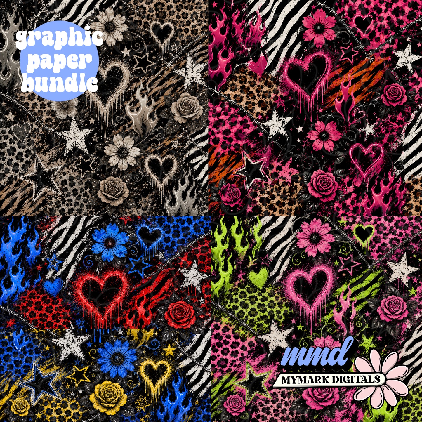 Grunge Patchwork Graphic Paper Bundle | 5 Papers | NOT SEAMLESS