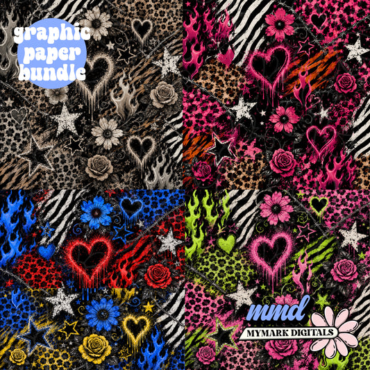 Grunge Patchwork Graphic Paper Bundle | 5 Papers | NOT SEAMLESS