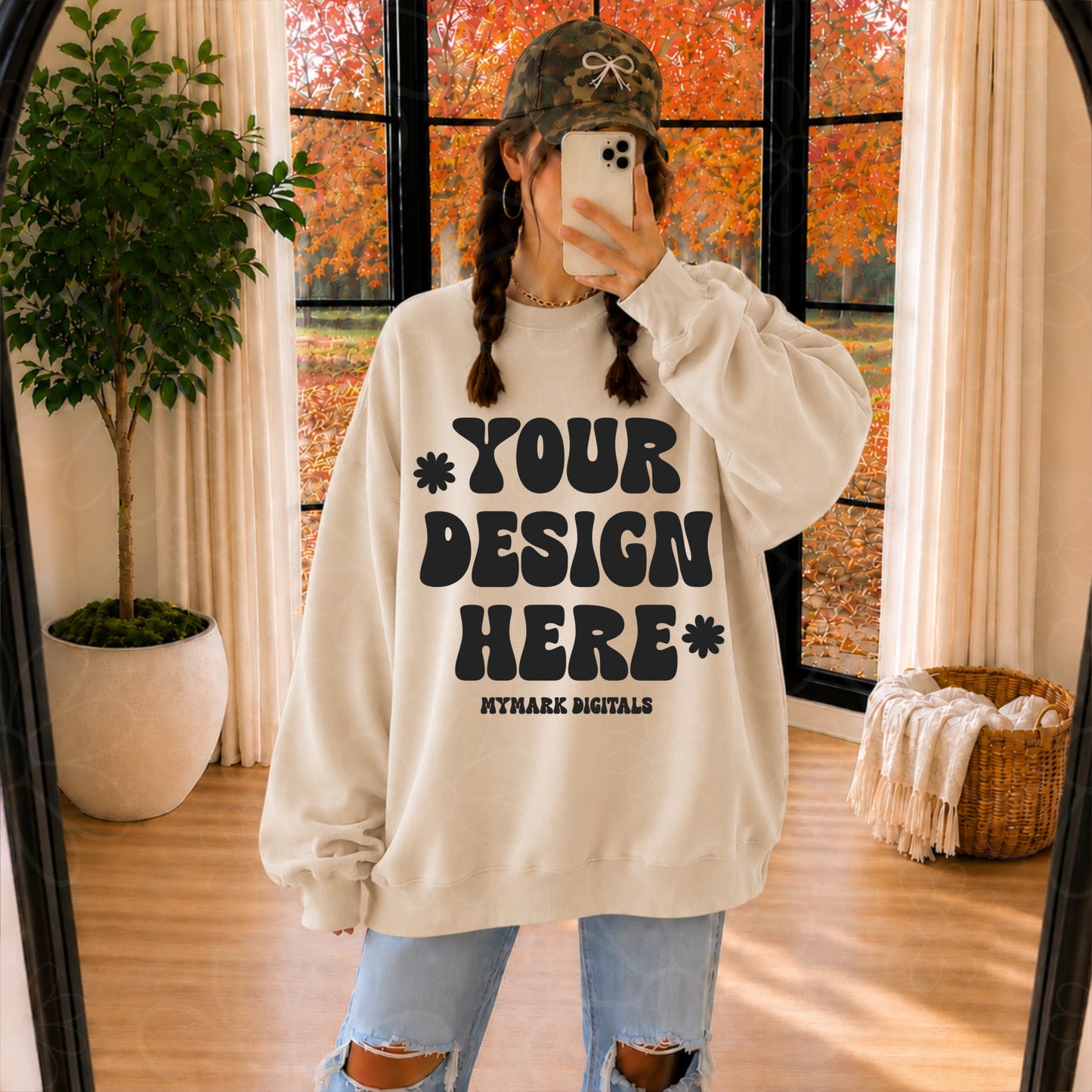 Gildan 18000 Sand Sweatshirt Crewneck Mockup | Oversized Mock Up | Fall Mock