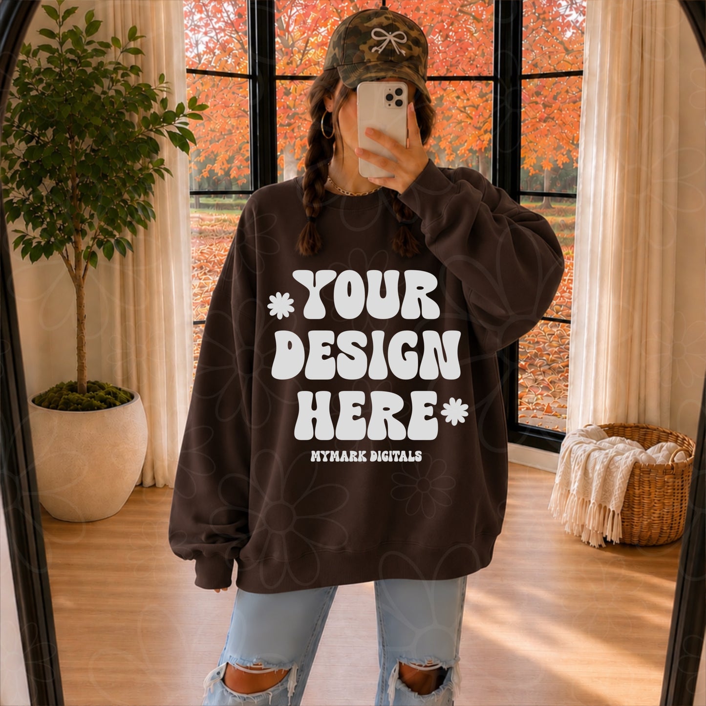 Gildan 18000 Chocolate Sweatshirt Crewneck Mockup | Oversized Mock Up | Fall Mock