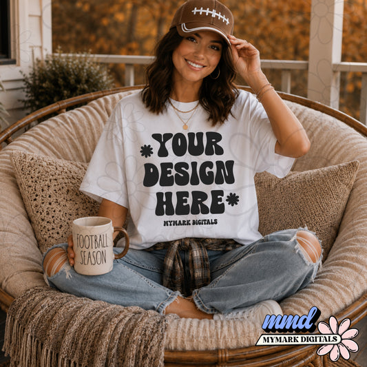 Gildan 5000 White Shrt Mockup | Football Mock Up | Fall Season Mock | Coffee Mocks | Trucker Hat