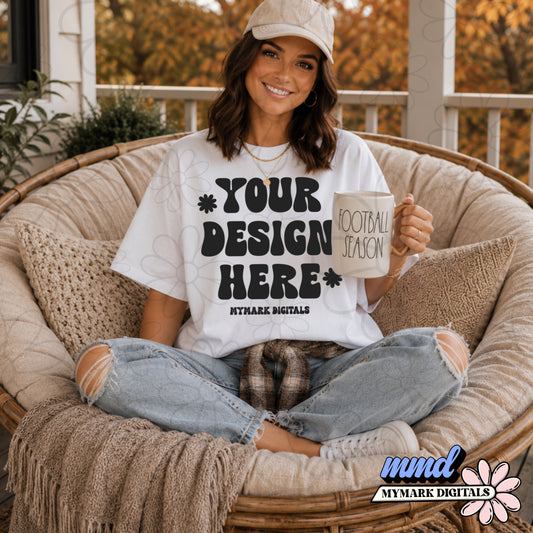 Gildan 5000 White Shirt Mockup | Football Season Mug Mock Up | Fall Season Mock | Coffee Mocks | Tshirt